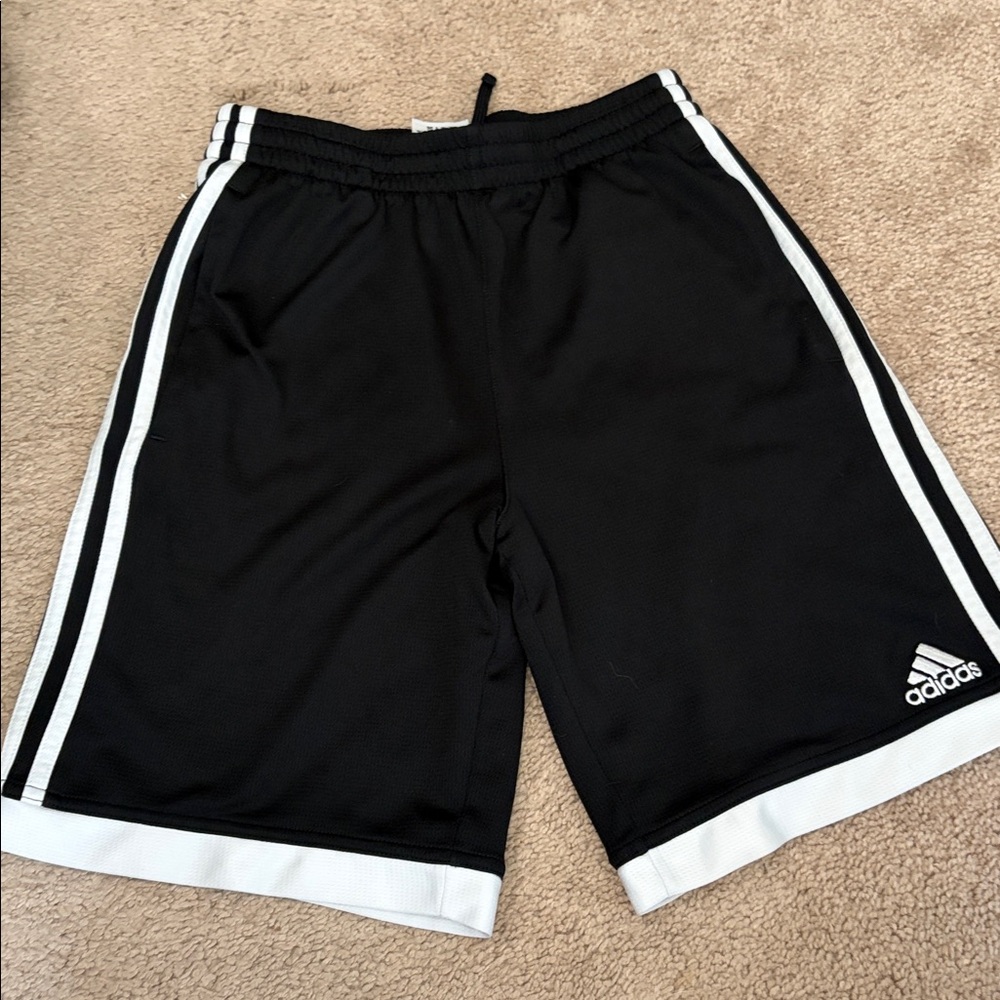 Adidas Black Shorts with White Stripes